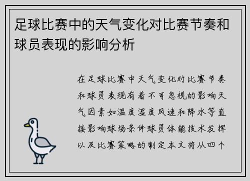 足球比赛中的天气变化对比赛节奏和球员表现的影响分析