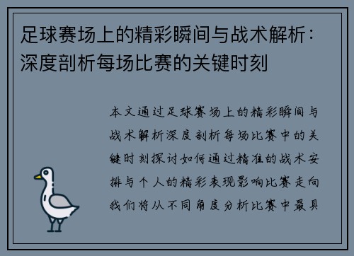 足球赛场上的精彩瞬间与战术解析：深度剖析每场比赛的关键时刻