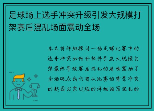 足球场上选手冲突升级引发大规模打架赛后混乱场面震动全场