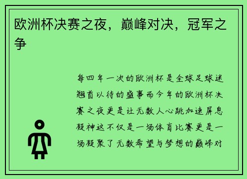 欧洲杯决赛之夜，巅峰对决，冠军之争