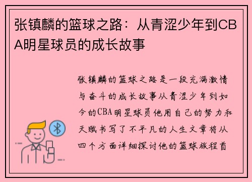张镇麟的篮球之路：从青涩少年到CBA明星球员的成长故事
