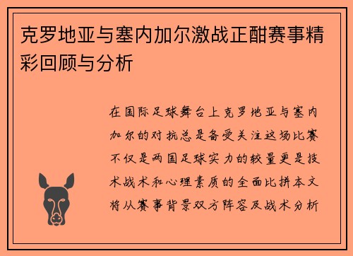 克罗地亚与塞内加尔激战正酣赛事精彩回顾与分析