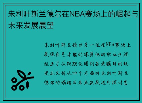 朱利叶斯兰德尔在NBA赛场上的崛起与未来发展展望