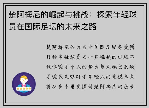 楚阿梅尼的崛起与挑战：探索年轻球员在国际足坛的未来之路
